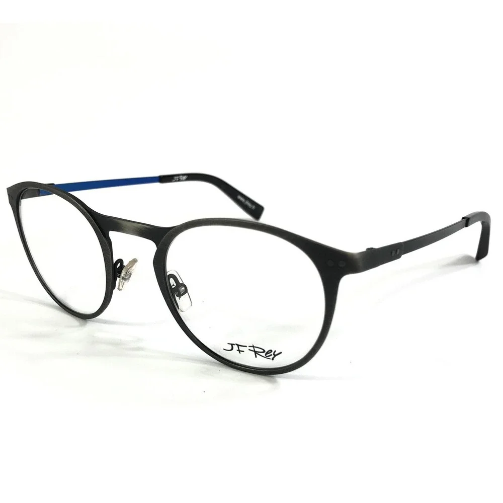 JF Rey Eyeglasses Frames JF2737 1320 Silver Brushed Blue Round 46-21-145